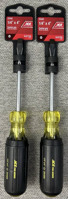 20489 Ace Tools 1/4 Inch X 4 Flat Head Screwdriver 2pc Slotted Cushion Grip Handle