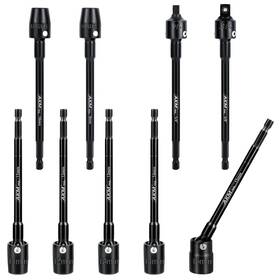 Akm Tool 658359121497 9-piece Long Universal Nut Driver Set 6 Inch 360 Rotatable Hex Shank Impac