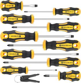 Am010 Amartisan 10-piece Magnetic Screwdrivers Set 5 Phillips And Slotted Yellow