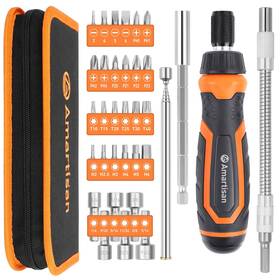 Am9836 Amartisan Magnetic Ratchet Screwdriver Set 34piece Multibit Screw Drivers Slotted/