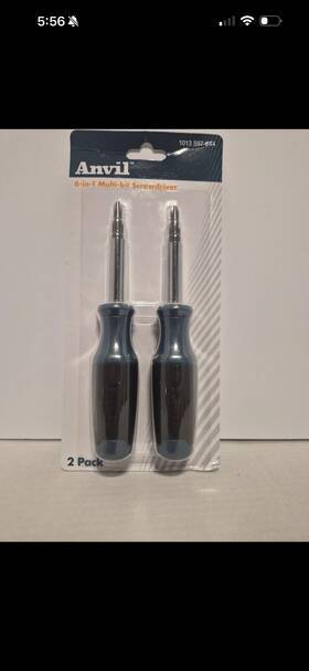 1013 Anvil 820909916048 New 2 Pc Set 6-in-1 Multi Bit Screwdriver Slotted And Phillips 1/4 5/16