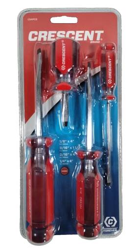 Apex Tool Group Inc 037103318770 Crescent Cs4pcs Steel Polish Chrome Slotted/flat Screwdriver Set 1/8 To 1/4 Inch