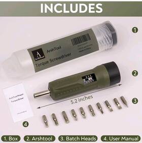 Arshtool X003tsql0t Adjustable Torque Screwdriver 10-70 In-lb Hex Drive T10 Green/black