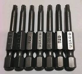 2-t-20 At&tool 7pc Usa Made T-20 2 Inch 1/4 Hex Quick Release Torx Bit Driver Set
