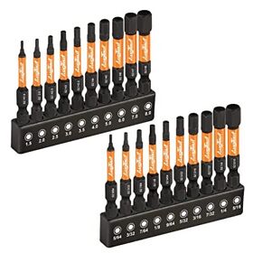 Augtouf Impact Hex Head Allen Wrench Drill Bit Set 20pcs Metric&sae 1/4inch