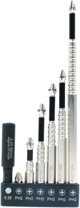 02669001 Autotoolhome 7 Pack Phillips Bits #2 Magnetic Anti Slip Impact Drill Bit 1 2 3 4 6 Silver