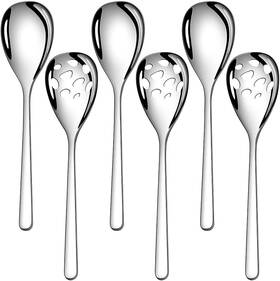 Ayfdishs 313102161129 6-piece Slotted And Solid Serving Spoons Set 9.4 Inch Stainless Steel Perforated