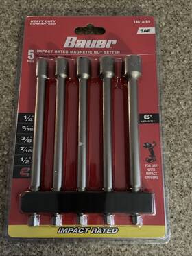 1881a-b9 Bauer 1881a-b4 Impact Rated Magnetic Nut Setter 5 Piece 6 Length New Sealed