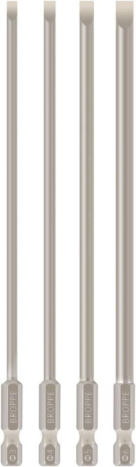 Broppe 713012552008 4 Pcs Slotted Screwdriver Bit Set Magnetic Flat Head 150mm Silver