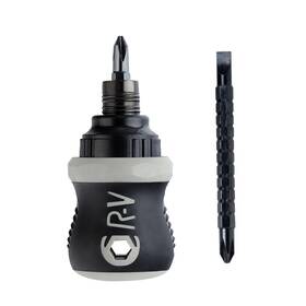 Buspoll 755318621743 Ratcheting Stubby Screwdriver - Adjustable Length Reversible Dual End