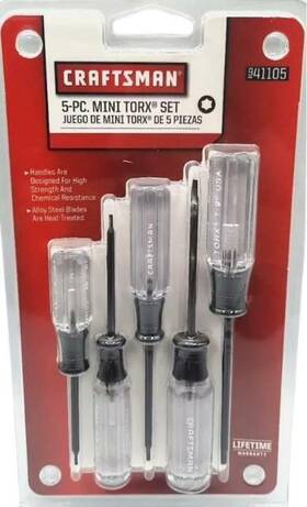 941105 Cm Craftsman 5 Pc Mini Torx Screwdriver Set T5 T6 T7 T8 T9 Alloy Steel Blades
