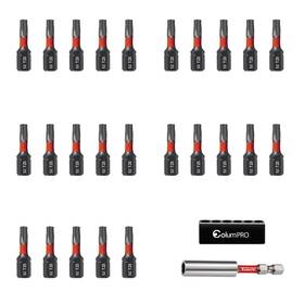 O066-t25 Columpro 26pcs T25 Impact Screwdriver Bit Set 1 Inch Torx Bits 1/4 Hex Sha