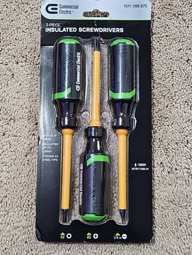 1011098870 Commercial Electric 3-pieces Insulated Screwdriver. New / Sealed