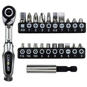 Conquer Ht05115 22pc 1/4 Ultra Low Profile Mini Ratchet Close Quarter Screwdriver Set With High
