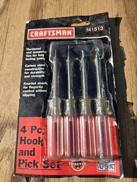41513 Craftsman Vintage 4pc Hook And Pick Set 5-1/4 Inch With Clear Handles Usa Used