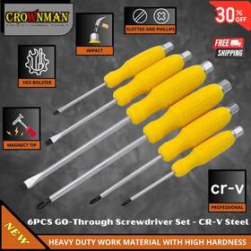 0600156 Crownman Screwdriver Set 6 P S Magnetic Heavy Duty Chrome Vanadium 3 Phillips Flat