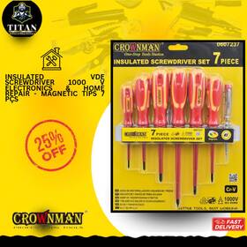 0607237 Crownman 7pcs Insulated Vde Screwdriver Set 1000v - Magnetic Tips For Home Repair