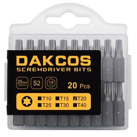 Dakcos 774696555204 20-piece T20 Torx Bit Set Premium S2 Alloy Steel 1-inch Long Screwdriver Inse
