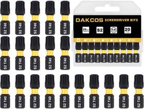 Dakcos 774696556980 T40 Torx Bit Set 20-piece Premium S2 Alloy Steel 1-inch Long Screwdriver Inse