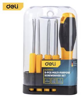 Dl636009 Deli 9-pcs Screwdriver Set Rubber Handle Chrome Vanadium Yellow Black