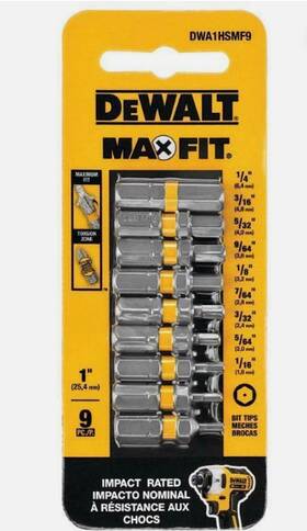 Dewalt 885911572026 Max Fit Hex 1 Inch L Screwdriver Bit Set Steel 9 Pk