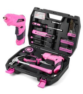 Hy090272 Dowell 116pcs Pink Tool Kit With 3.6v Usb Cordless Screwdriver Small Drill Set For
