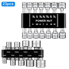 Eeekitonline 655887908071 23x Power Nut Driver Bit Set 1/4 Inch Hex Quick Change Sae And Metric Mm Detent Shank