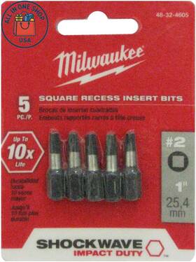 48-32-4605 Elec Tool #2 Square Recess Shockwave 1 Inch Insert Bit 5-pack