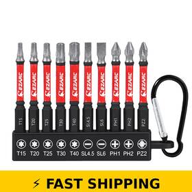 Ezarc 810151452470 Diamond Tip Screwdriver Bit Set 10-piece Magnetic S2 Steel