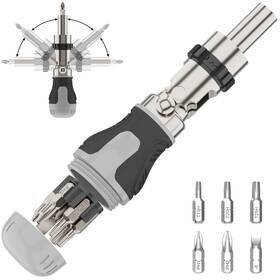 Ezzylife 749782278817 7-in-1 Ratcheting Screwdriver With Pivoting Head For Home Repair And Assembly