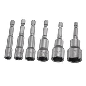 Fipux 639664303341 1/4 Inch Quick-change Hex Shank 6/8/10/12/14/17mm Magnetic Nut Driver Bit Cr-v