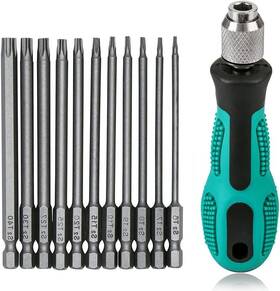 T6-t40 Fixinus F0077 12 Piece Torx Screwdriver Set 1/4 Inch Magnetic With Hole S2 Steel