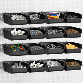 Foraineam 313029690610 16 Pack Pegboard Bins With Metal Hooks Black Garage Workbench Cu