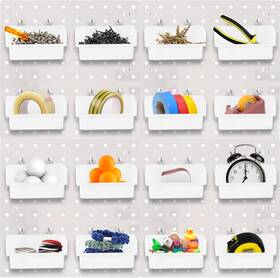 Fr-pegboardbins-white16pc Foraineam 16 Pack Pegboard Bins With Metal Hooks White Garage Workbench Cu