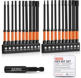Fyrixy 721545027825 20-piece 4 Inch Long Hex Bit Set Metric And Sae Allen Wrench Orange Black