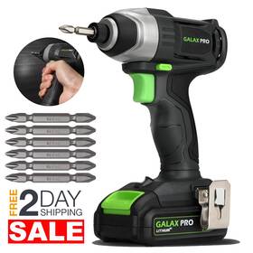 Gp-95307 Galax Pro 20v Taladro De Impacto 1/4 Inalambrico Con Bateria Cargador Y Puntas Kit