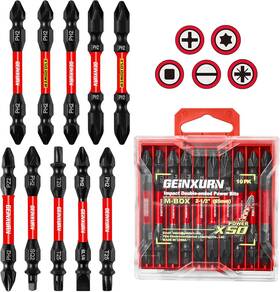 206510 Geinxurn 10pcs Impact Double End Screwdriver Bit Set 2.56 Inch Mixed Reversible Red