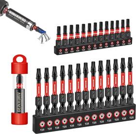 Geinxurn 313036444428 Impact Torx Screwdriver Bits Set 26pcs 1 Inch /2 Magnetic T25 S2 Steel Star Driver Bi