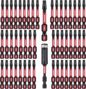 Geinxurn 744110350906 50 Pieces T25 2 Inch Impact Tough Magnetic #25 Torx Head Power Bits S2 Alloy Ste