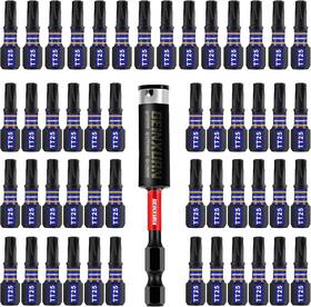 Gtt25025-051 Geinxurn 51 Pieces Security T25 Impact Magnetic Screwdriver Bit Set 1 Inch #25 Torx Head