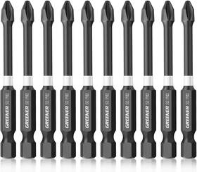 Grenpro 445014444403 10pcs Phillips Magnetic Screwdriver Bit Set Long Impact Tough Ph2 Scr