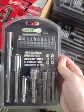 35339 Grip 16 Pc Driver Bit Set Mixed Chrome Vanadium Steel With Case Nut