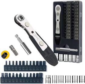 36in1 Hgsdtools 445041483451 Right Angle Screwdriver Set 1/4 Mini Ratchet Wrench S2 Magnetic Bits 9