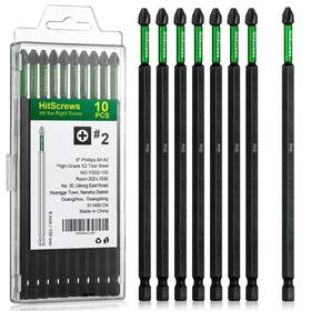Ys02-150 Hitscrews Extra Long Ph2 Phillips Bits 10 Pack - 6 Inch S2 Steel Impact Driver Accessories