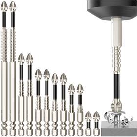 Hjkliut 725388209271 Magnetic Screwdriver Bit Set - 12pcs Impact-resistant Non-slip Drill Bits