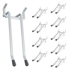 Huhole 797444669039 10 Pack 4 Inch Double Arm Pegboard Hooks For 1/4 Peg Silver