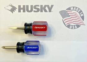 693-208 Husky Usa Made 2 Pc Stubby Screwdriver Set 1/4 Inch Slotted #2 Phillips