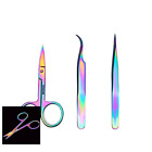 Hx888 Nail Tweezers Scissors Kit Straight Curved Rainbow Stainless 652054440488