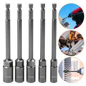 Ibrookauction 655887875267 5 X Magnetic Nut Driver Set Metric 6 14mm 1/4 Inch Hex Shank Deep Impact Socket Bits