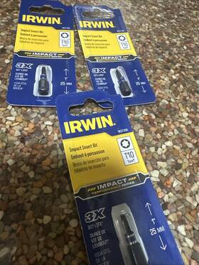 1837398 Irwin T10 Torx Impact Insert Bit 1 Inch Length Lot Of 3 Nos